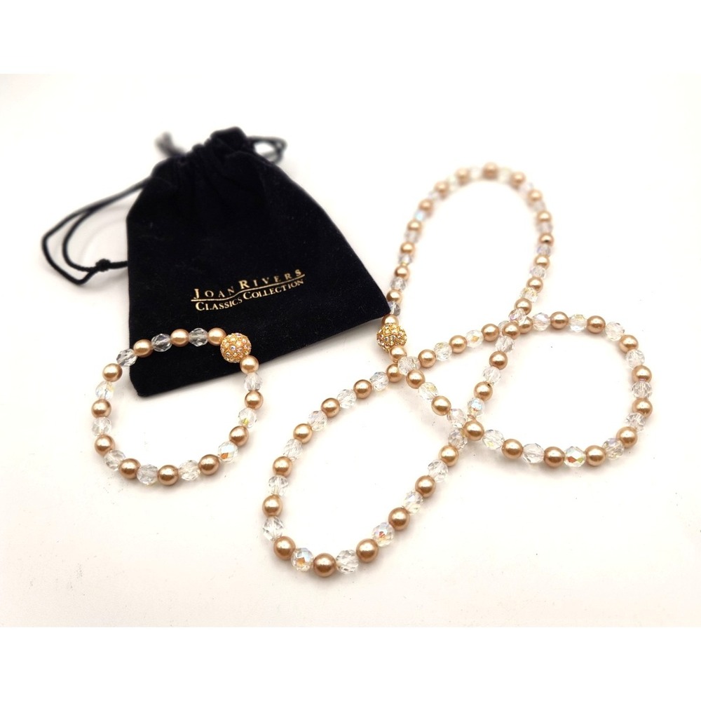 Joan Rivers Soft Pink Faux Pearl & Crystal Stretch Necklace Bracelet Set VIntage - Picture 1 of 4